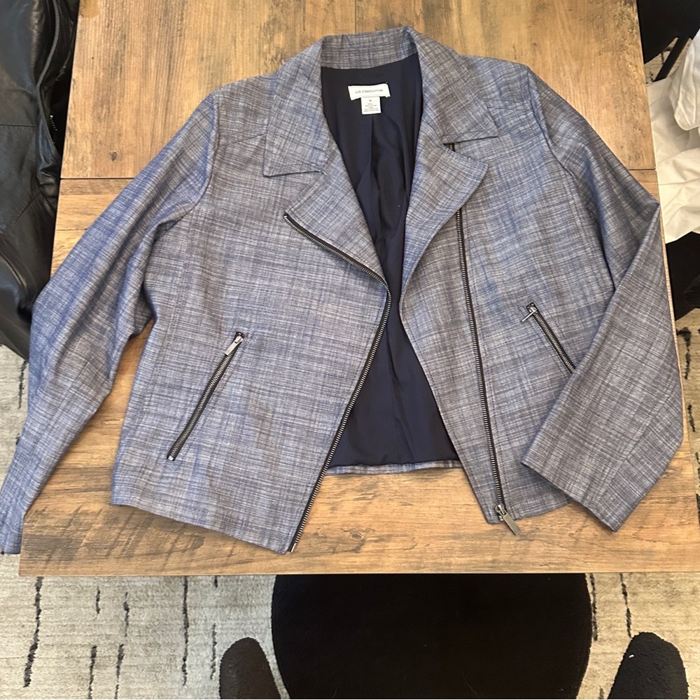 Liz Claiborne Gray Blue Zip Blazer